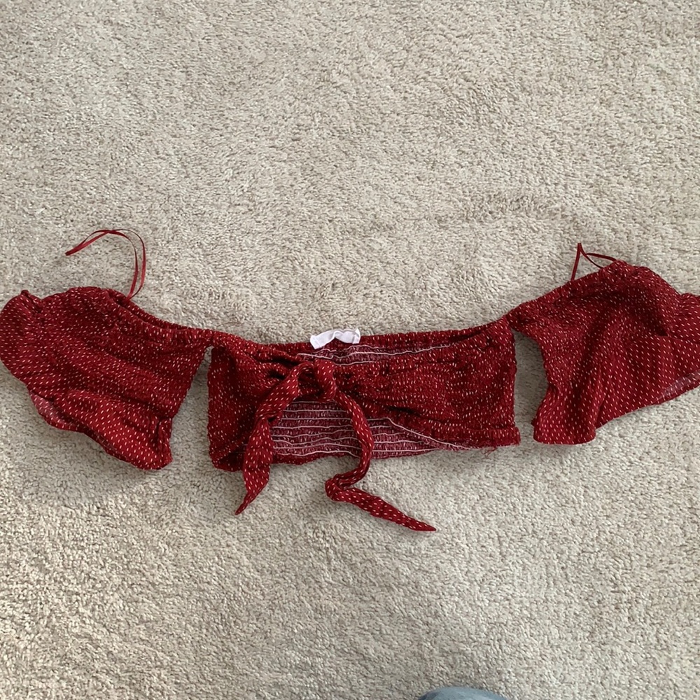 Ruffle (polka lined) red cropped top